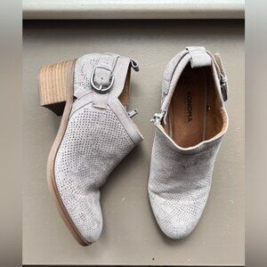 Sonoma Women’s Suede Perforated Ankle Boots Gray Size 6.5 Buckle Block Heel